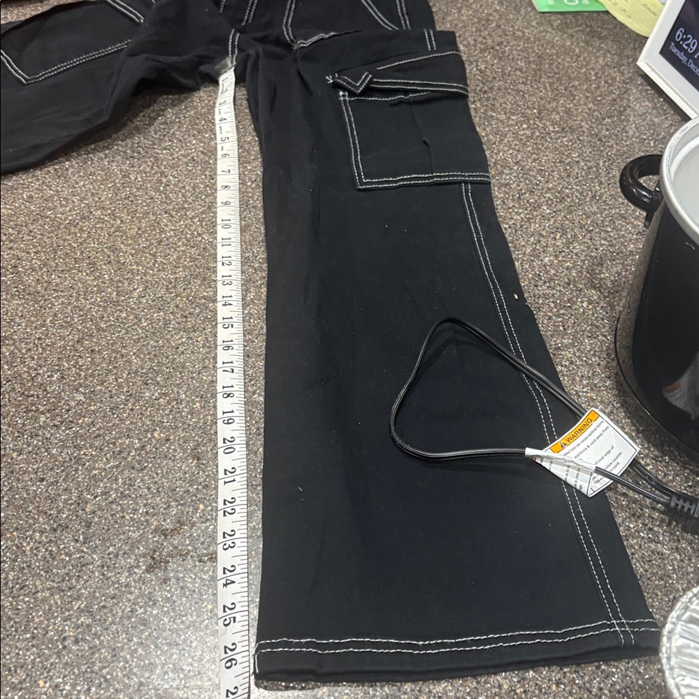 Black Ultra Stretchy Juniors Cargo Pants with White Stitching - Picture 7 of 8
